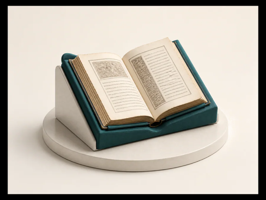Rare book supported on a conservation cradle