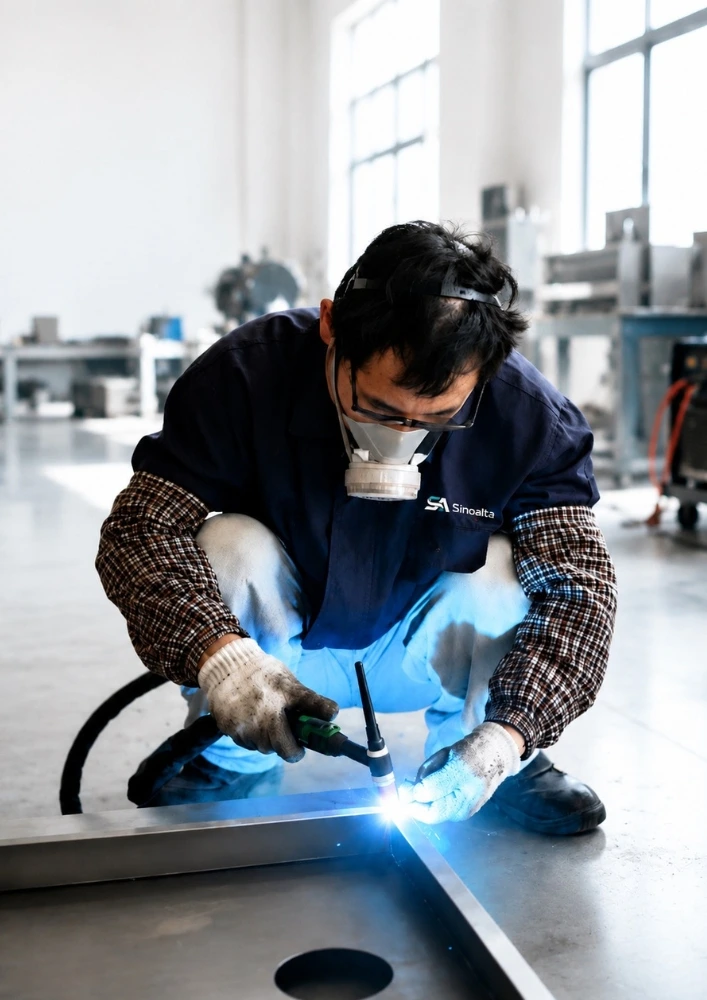 Sinoalta technician working in the manufacturing facility