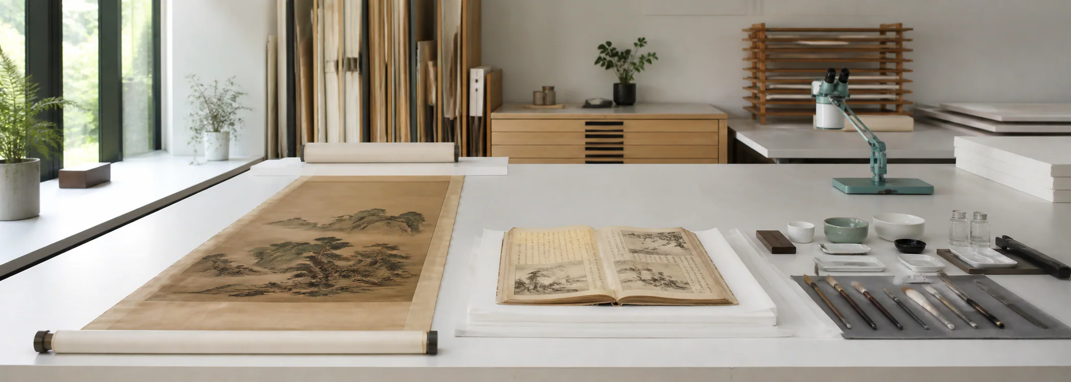 Bright paper and East Asian painting conservation studio