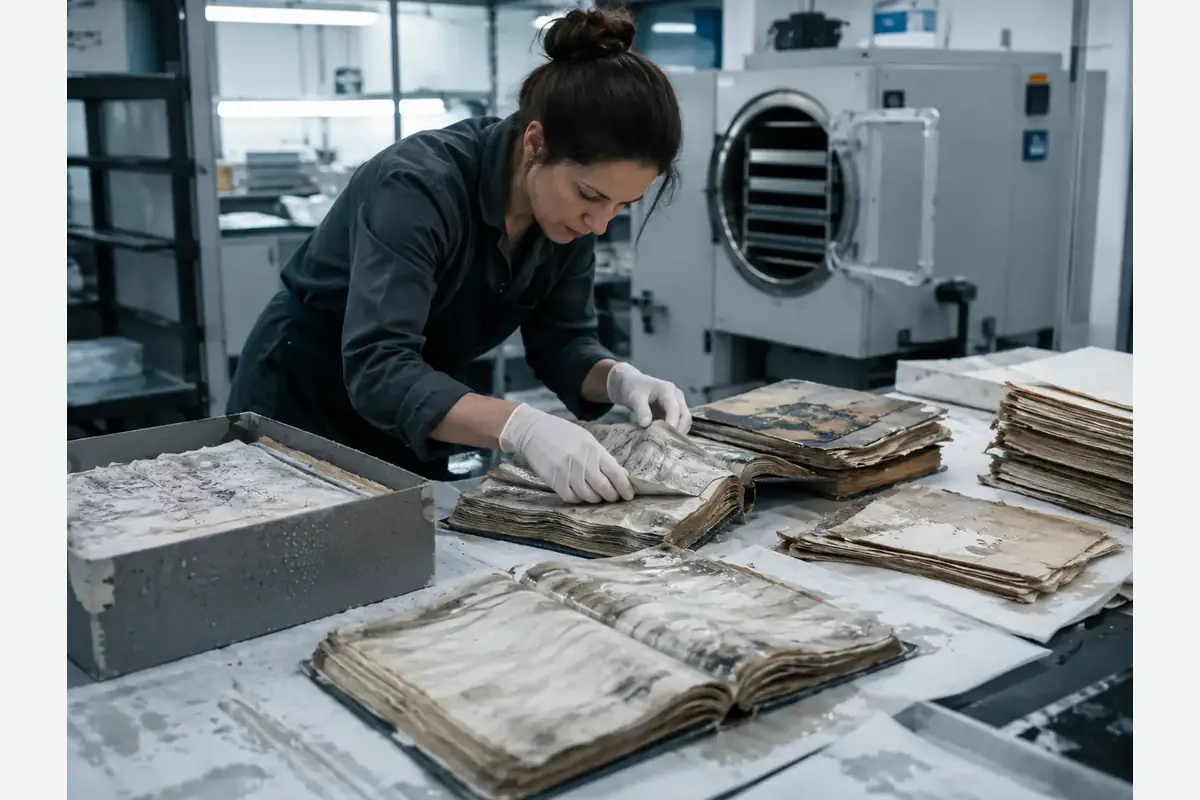 Sala de recuperación tras desastres en archivos: tratamiento por etapas y documentación