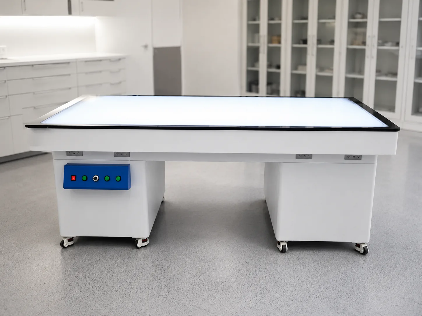 Illuminated examination table in a conservation laboratory