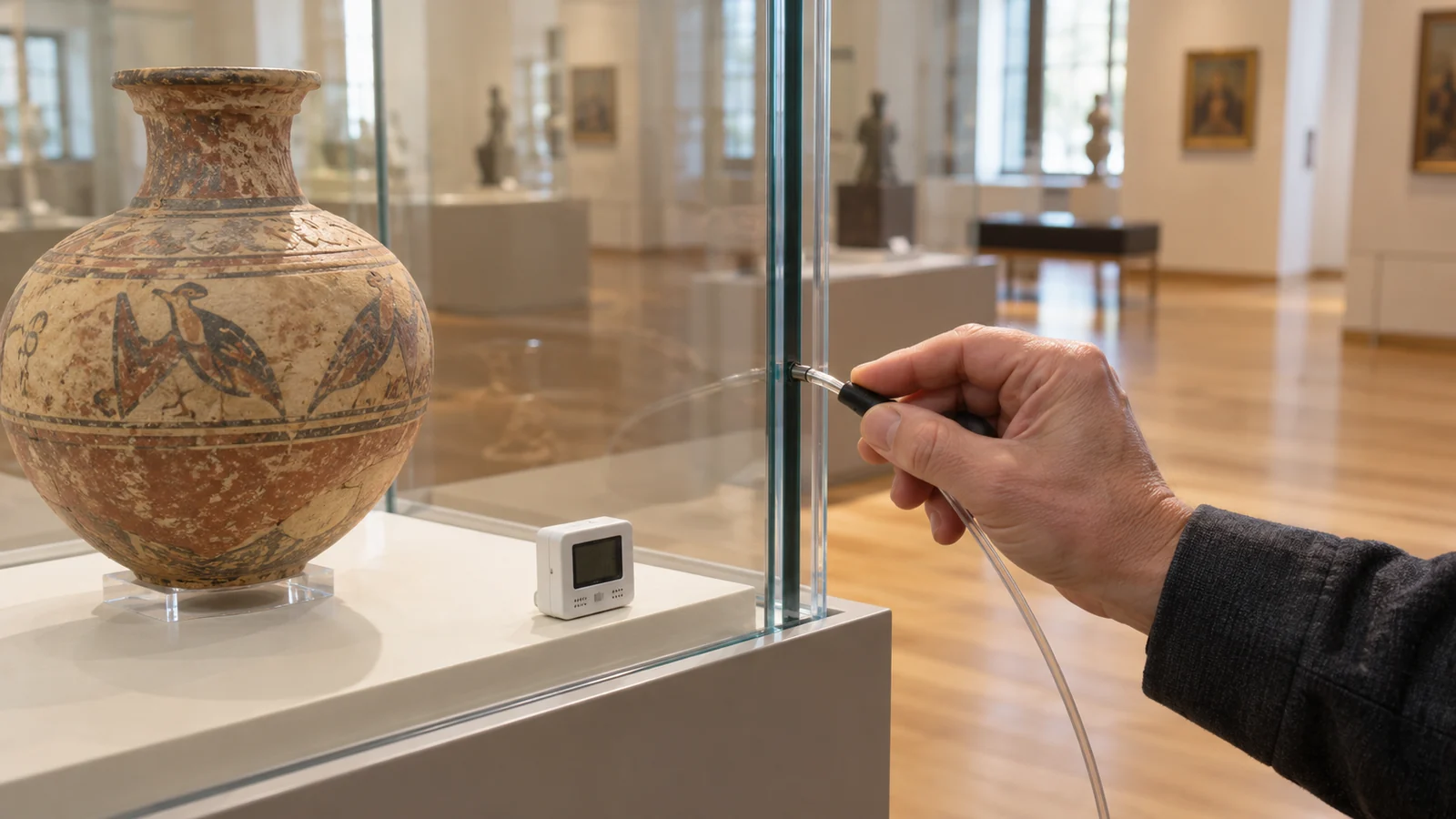 Verifica della tenuta stagna della vetrina museale