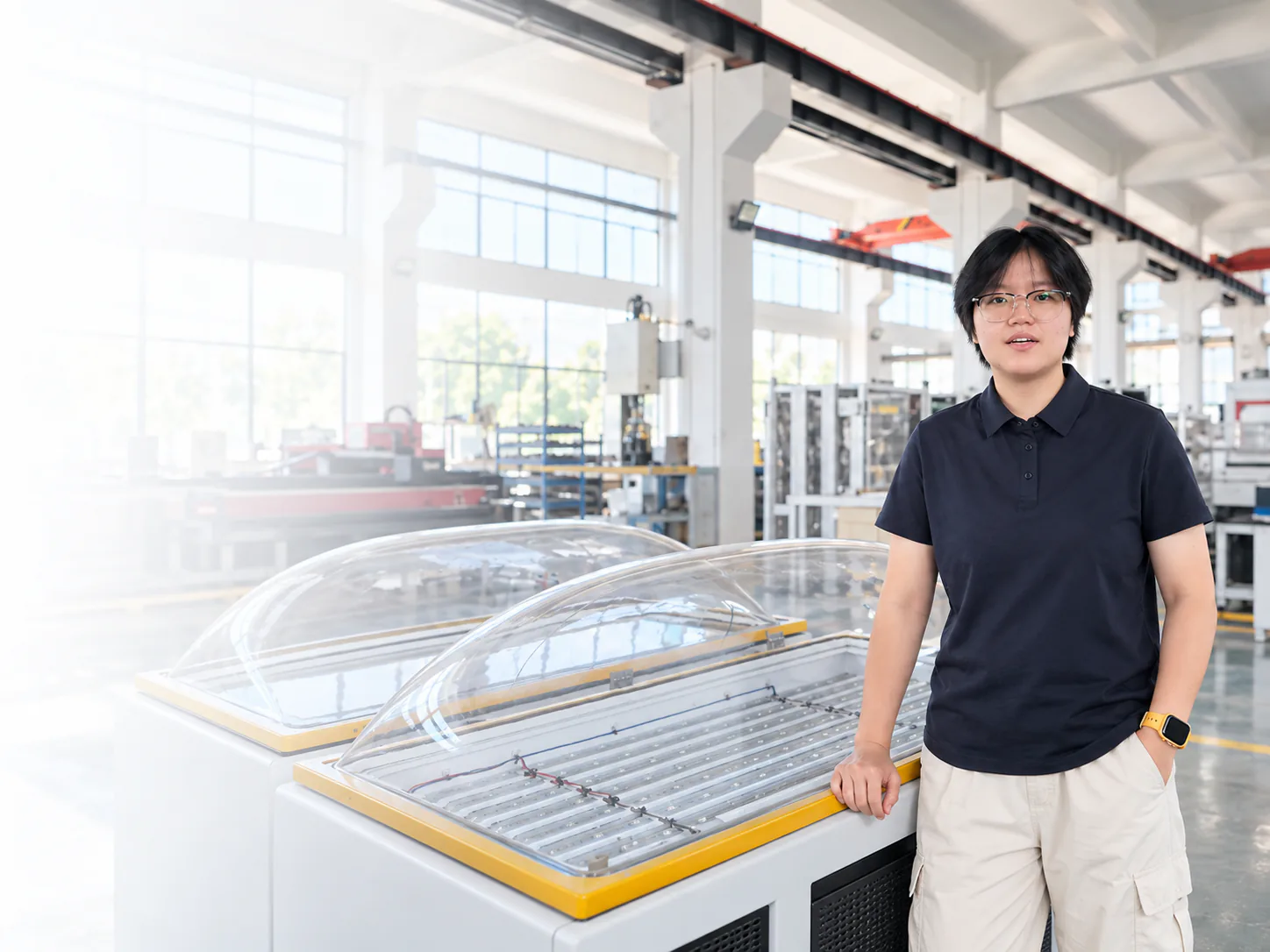 Sinoalta team member with conservation equipment in the production facility