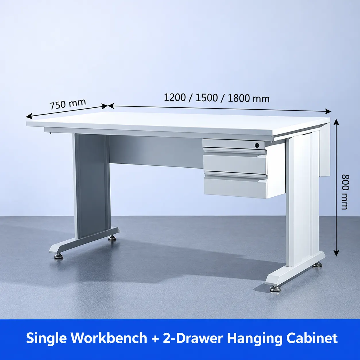 Modular conservation workbench with suspended under-bench drawers